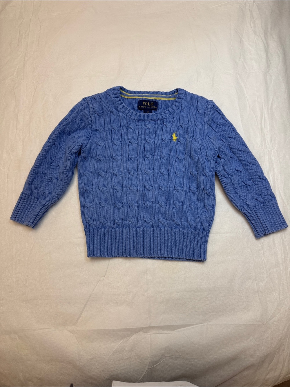 Polo by Ralph Lauren Blue Cable Knit Sweater with Yellow Pony